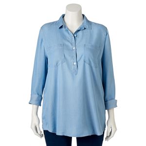 Juniors' Plus Size SO® Chambray Henley Tunic