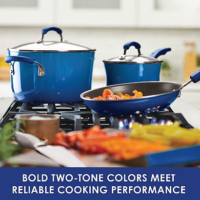 Rachael Ray Classic Brights Hard Enamel Nonstick Cookware Pots and Pans Set, 14-Piece