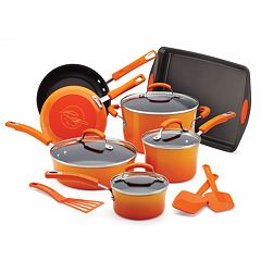 Rachael Ray Hard Anodized Nonstick 14-Piece Cookware Set, Grey/Orange