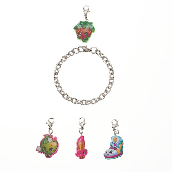 Girls Shopkins Strawberry Kiss Sneaky Wedge Apple Blossom Lippy Lips Bracelet Charms Set