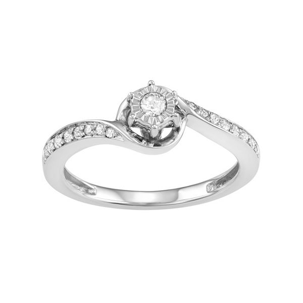 10k or 14k White Gold Round CZ Promise Ring with Round Accents on Sides 