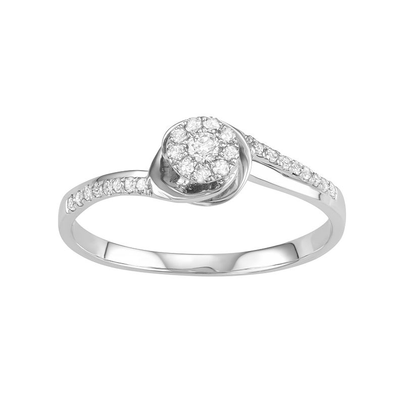 10k White Gold 1/5 Carat T.W. Diamond Cluster Engagement Ring, Womens, Siz