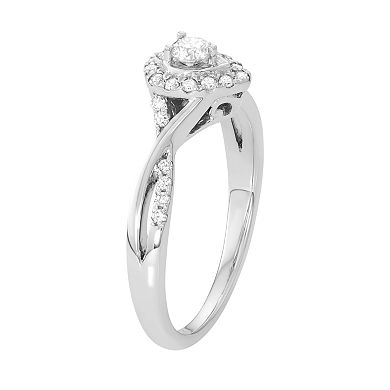 10k White Gold 1/3 Carat T.W. Diamond Teardrop Halo Engagement Ring