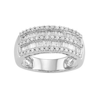 10k White Gold 1 Carat T.W. Diamond Multi Row Ring