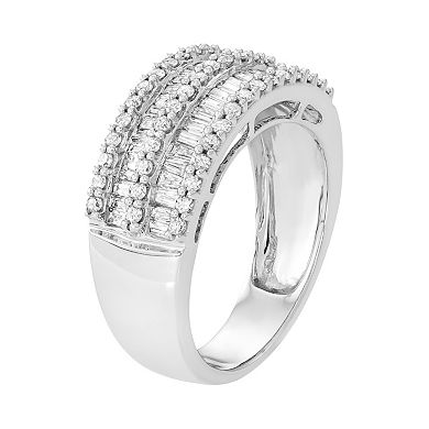 10k White Gold 1 Carat T.W. Diamond Multi Row Ring