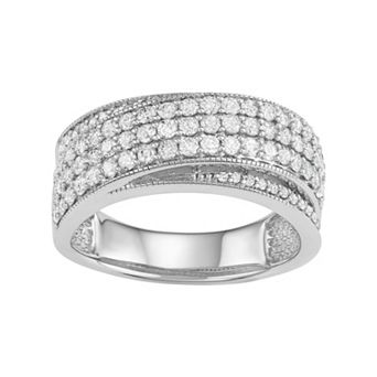 10k White Gold 1 Carat T.W. Diamond Multi Row Crossover Ring