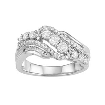 10k White Gold 1 Carat T.W. Diamond Swirl Multi Row Ring