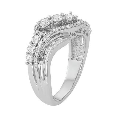 10k White Gold 1 Carat T.W. Diamond Swirl Multi Row Ring