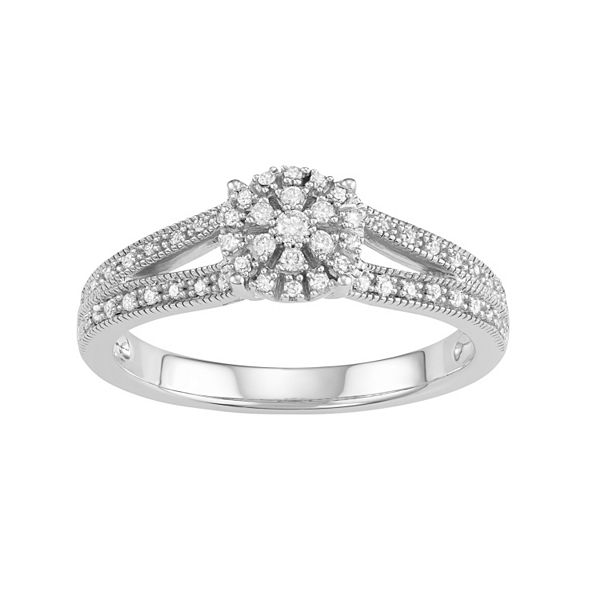 10k White Gold 1/5 Carat T.W. Diamond Cluster Halo Engagement Ring