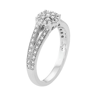 10k White Gold 1/5 Carat T.W. Diamond Cluster Halo Engagement Ring