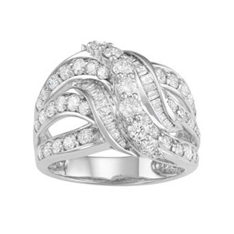 10k White Gold 2 Carat T.W. Diamond Swirl Multi Row Ring