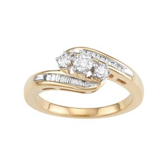 10k Gold 1/2 Carat T.W. Diamond 3-Stone Bypass Ring