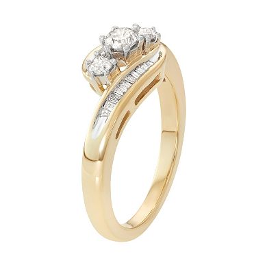 10k Gold 1/2 Carat T.W. Diamond 3-Stone Bypass Ring