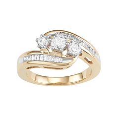 10k Gold 1 Carat T.W. Diamond 3-Stone Bypass Ring by