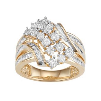 10k Gold 1 1/2 Carat T.W. Diamond Twist Multi Row Ring