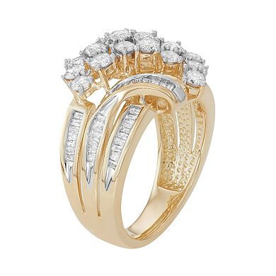 10k Gold 1 1/2 Carat T.W. Diamond Twist Multi Row Ring