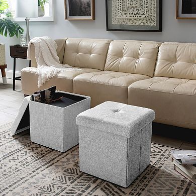 Simplify Linen Look Single Folding Ottoman