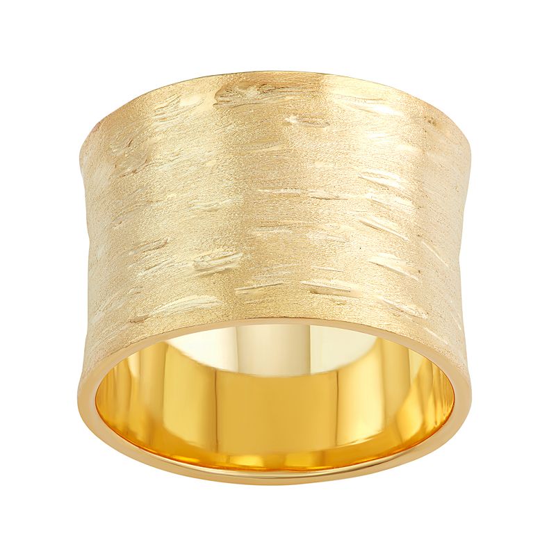 18k Gold Over Silver Textured Cigar Band Ring, Womens, Size: 6, Yellow