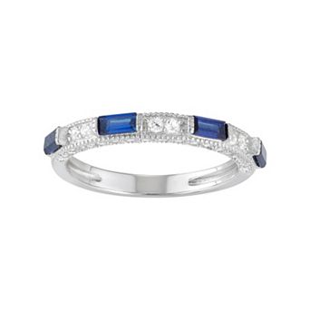 Sterling Silver Lab-Created White & Blue Sapphire Anniversary Ring