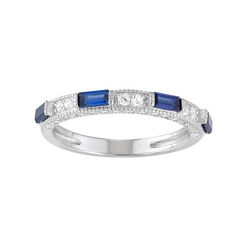 Sterling Silver LabCreated White & Blue Sapphire Anniversary Ring