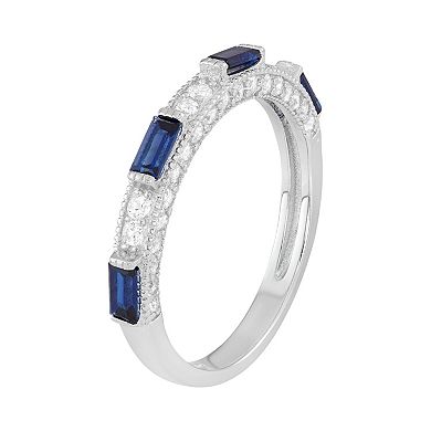 Sterling Silver Lab-Created White & Blue Sapphire Anniversary Ring
