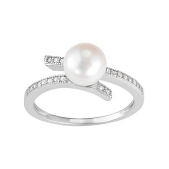 Sterling Silver Freshwater Cultured Pearl & Lab-Created White Sapphire Bypass Ring