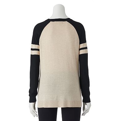 Juniors' Pink Republic Raglan Long Sleeve Football Sweater-Knit Top