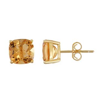 18k Gold Over Silver Citrine Stud Earrings