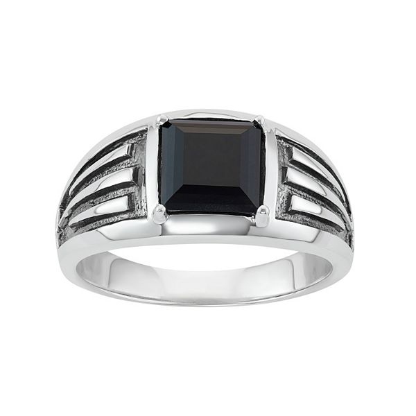 Men S Two Tone Sterling Silver Square Onyx Ring