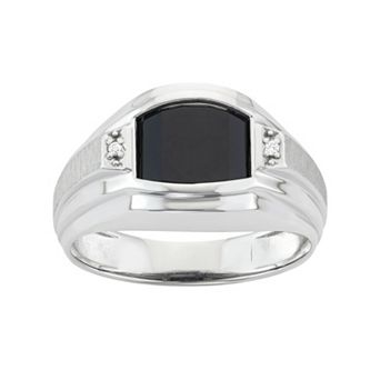 Men's Sterling Silver Onyx & Diamond Accent Ring