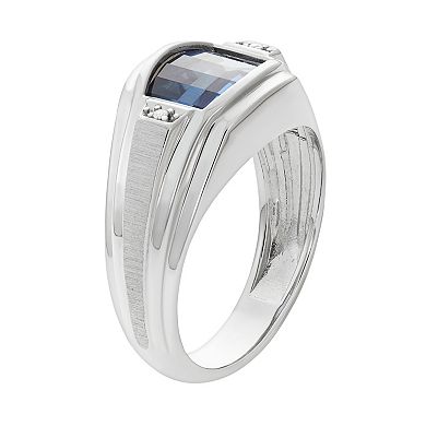 Men's Sterling Silver Lab-Created Sapphire & Diamond Accent Ring