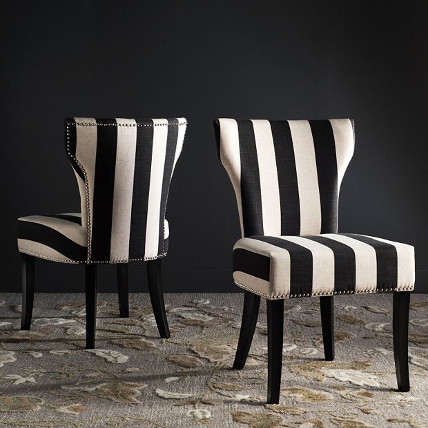 Gray White Stripe Upholstered Accent Chair