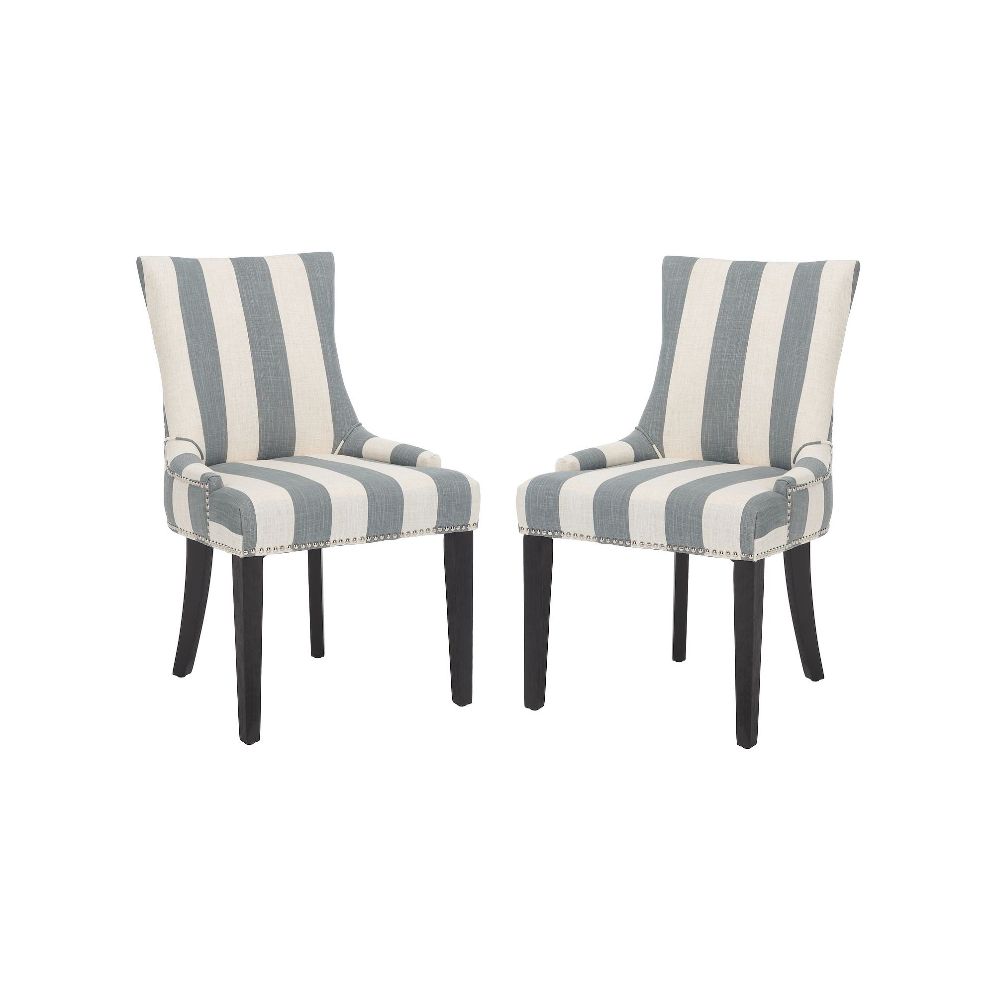 Safavieh Lester Awning Stripes Dining Chair 2-piece Set, Gray White Stripe