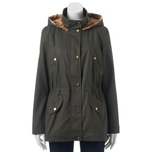 Juniors' Pink Envelope Faux-Fur Hooded Anorak Jacket