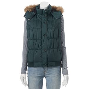 Juniors' Pink Envelope Faux-Fur Hooded Vest