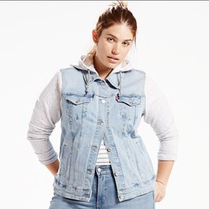 Plus Size Levi's Hooded Knit & Denim Trucker Jacket