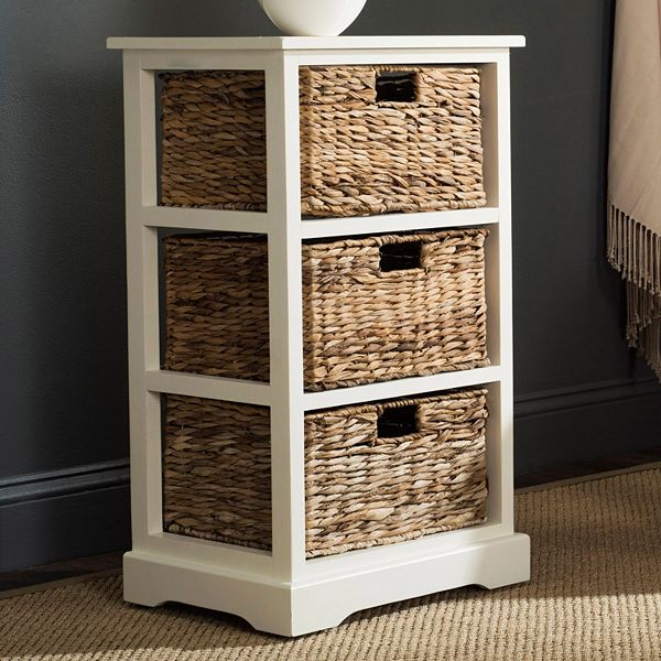 White side table with deals wicker baskets