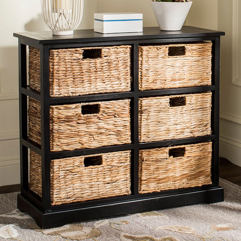 Safavieh Keenan Wicker Basket Storage Cabinet, Black