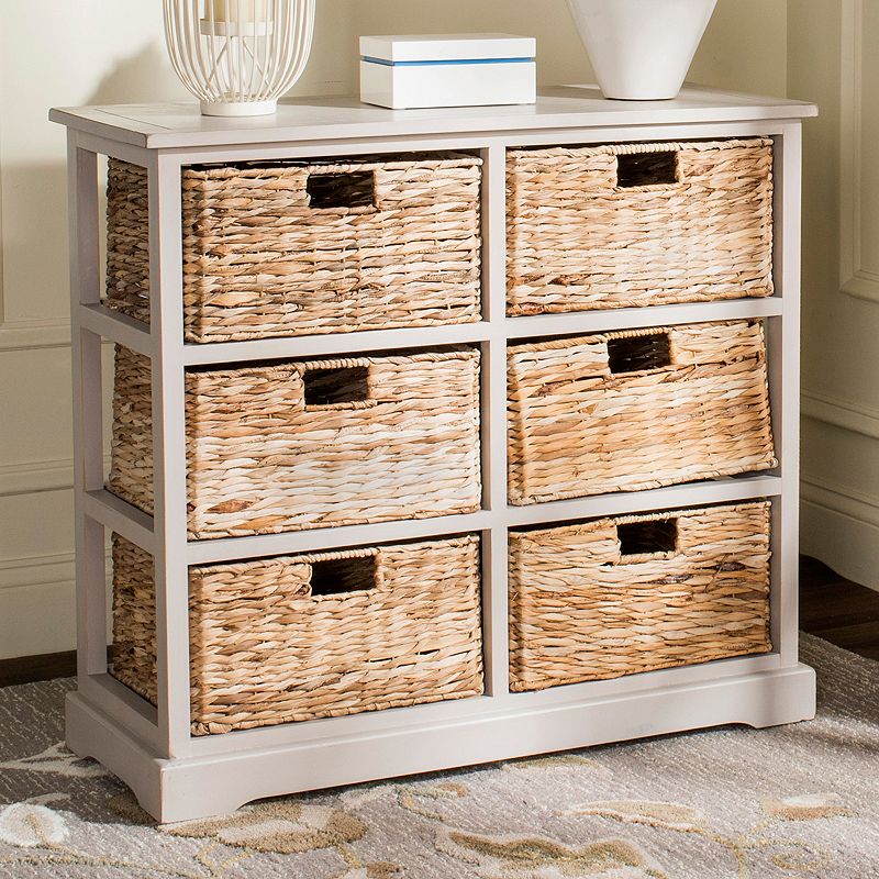 Safavieh Keenan Wicker Basket Storage Cabinet, Grey