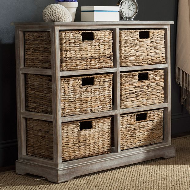 Antique White Wood Cabinet With Baskets