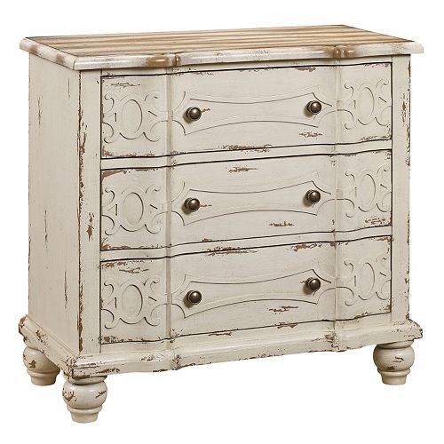 Angelica White Distressed Ornate 3 Drawer Dresser