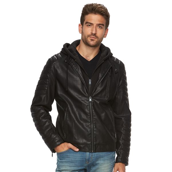Men's Marc Anthony Slim-Fit Hooded Faux-Leather Jacket