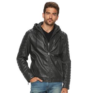 Men's Marc Anthony Slim-Fit Hooded Faux-Leather Jacket