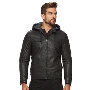 Men's Marc Anthony Slim-Fit Faux-Leather Hooded Moto Jacket