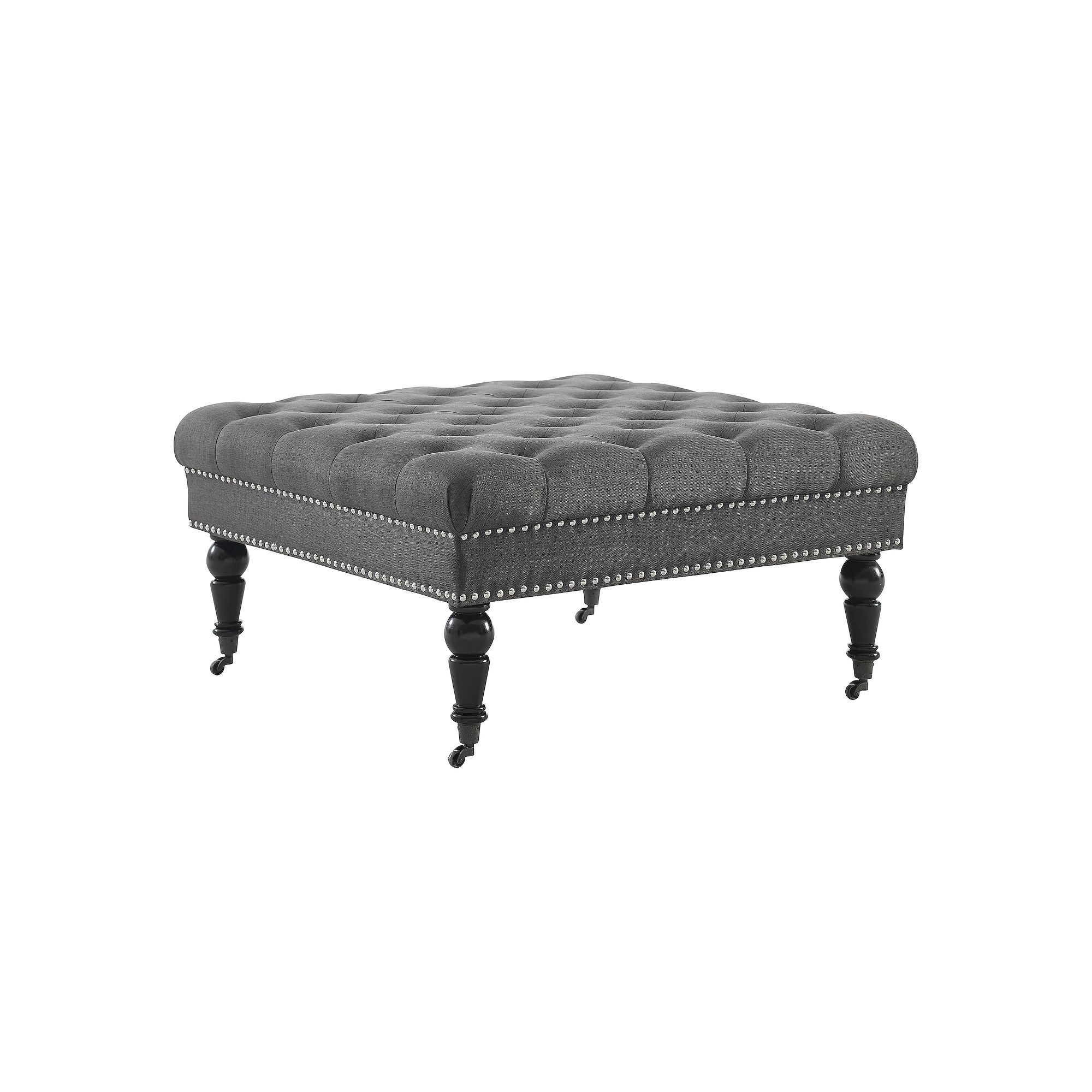 Linon Isabelle Square Tufted Ottoman, Grey