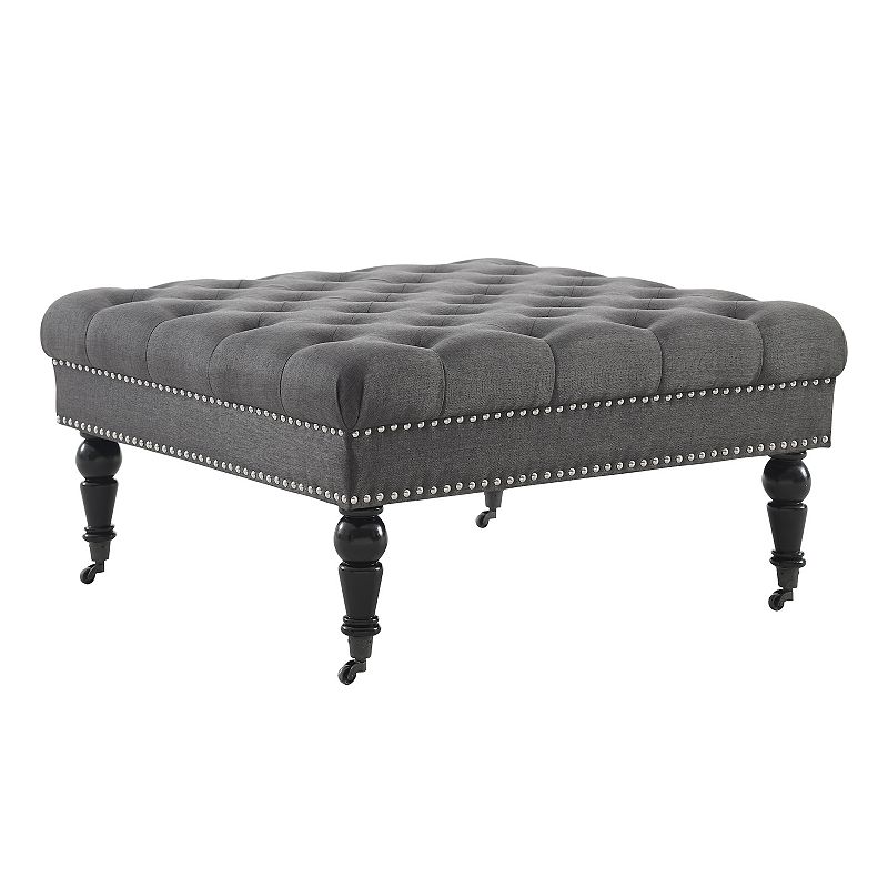 Linon Isabelle Square Tufted Ottoman, Grey