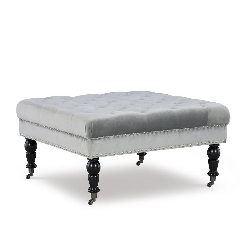 Linon Isabelle Square Tufted Ottoman, Grey