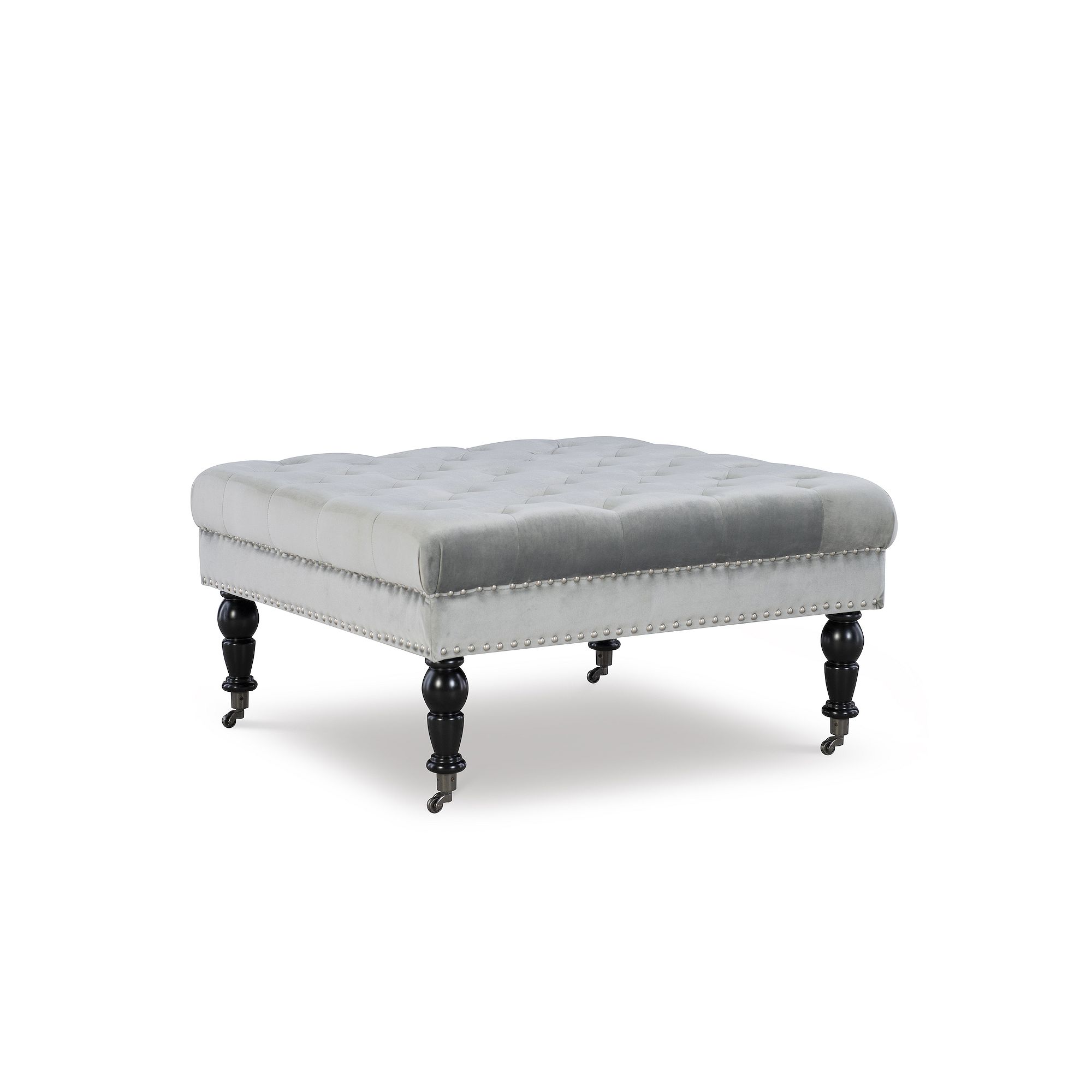 Linon Isabelle Square Tufted Ottoman, Light Gray