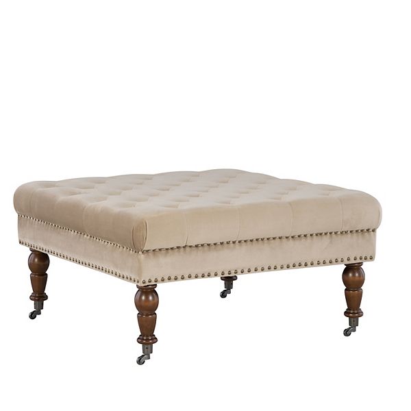 Linon Isabelle Square Tufted Ottoman - Tan Beige