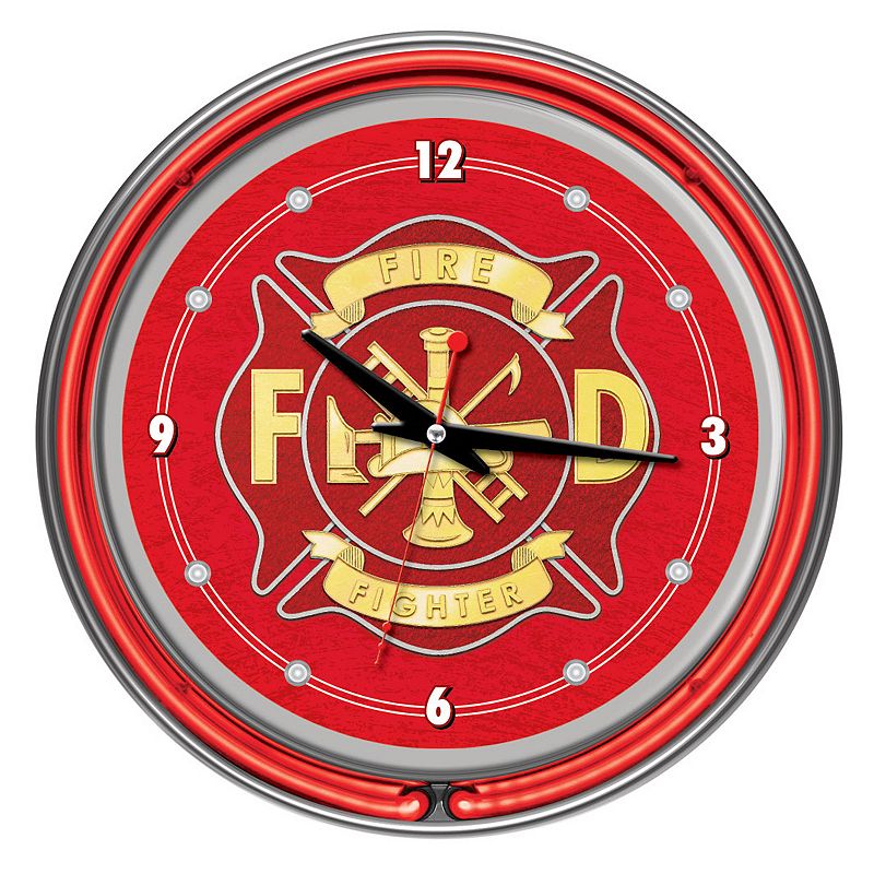 Four Aces Fire Fighter Neon Wall Clock, Red